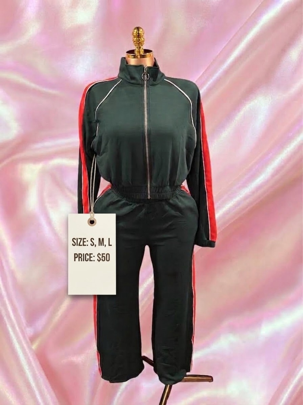 Black & Red Zip-Front Women's Jumpsuit